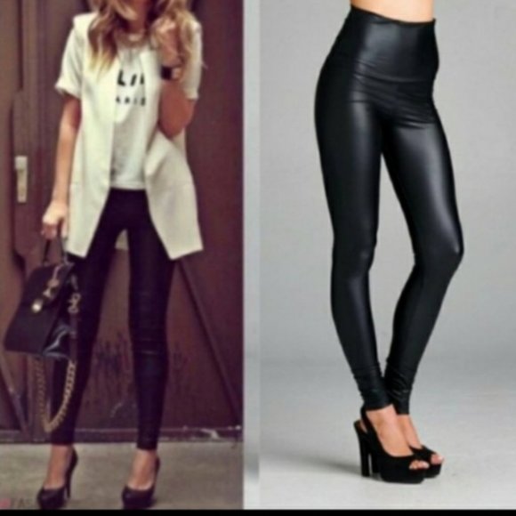 Faux Leather High Waisted Leggings - Picture 2 of 5